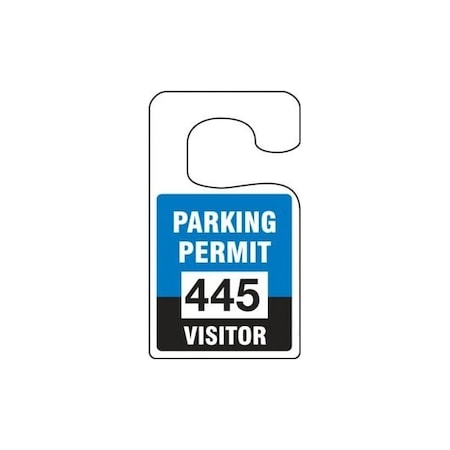 Accuform Parking Permit Tag, VISITOR Numbered 100-199, Blue, 5in x 3in, Laminated PF-Cardstock, 100PK TNT270BUB